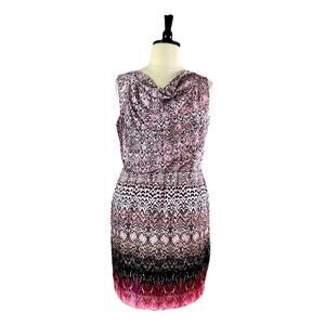Dana Buchman Dress Drape Neck Sleeveless Blouson Pink Multi Women’s Size XL